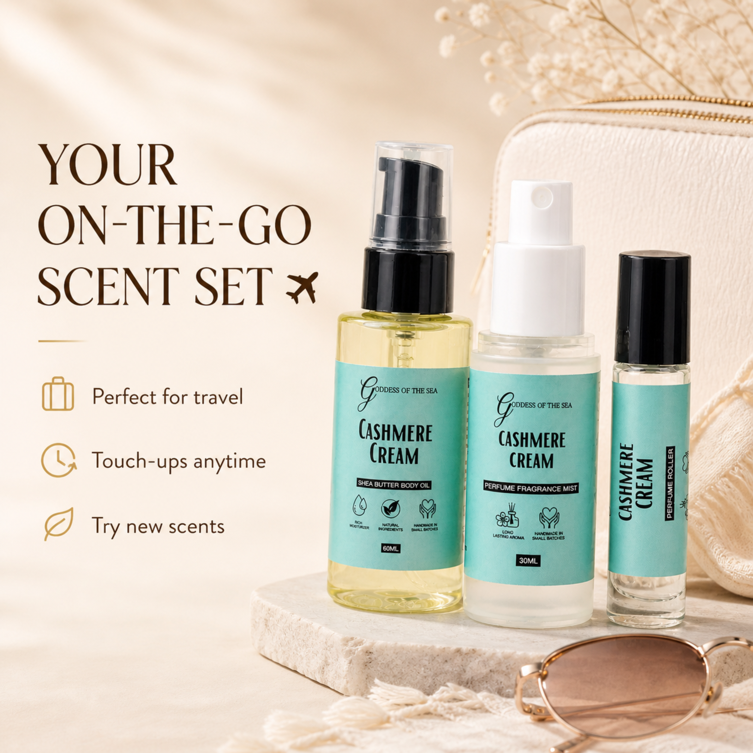 Cashmere Cream Travel Layering Trio Bundle