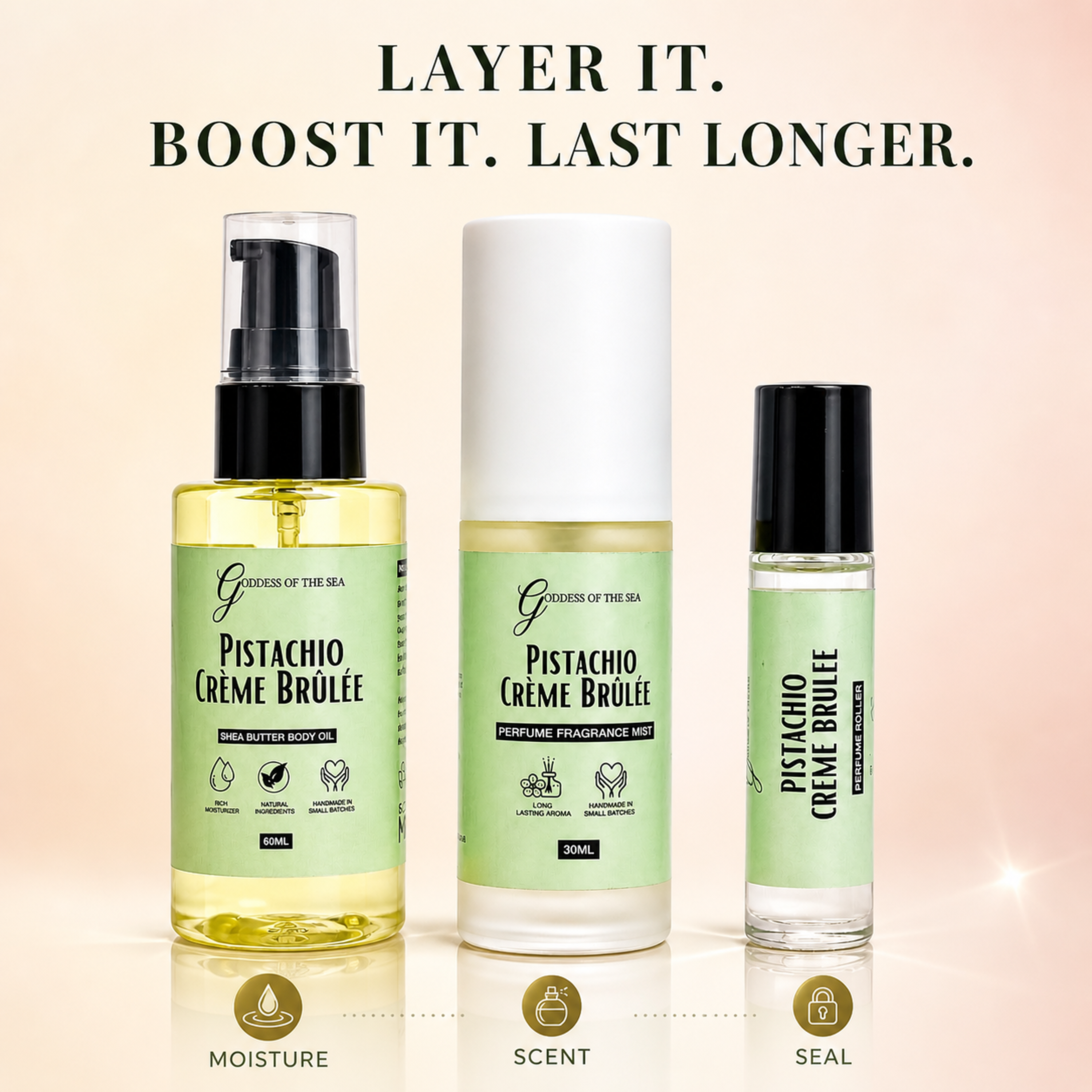 Pistachio Creme Brulee Travel Layering Trio Bundle